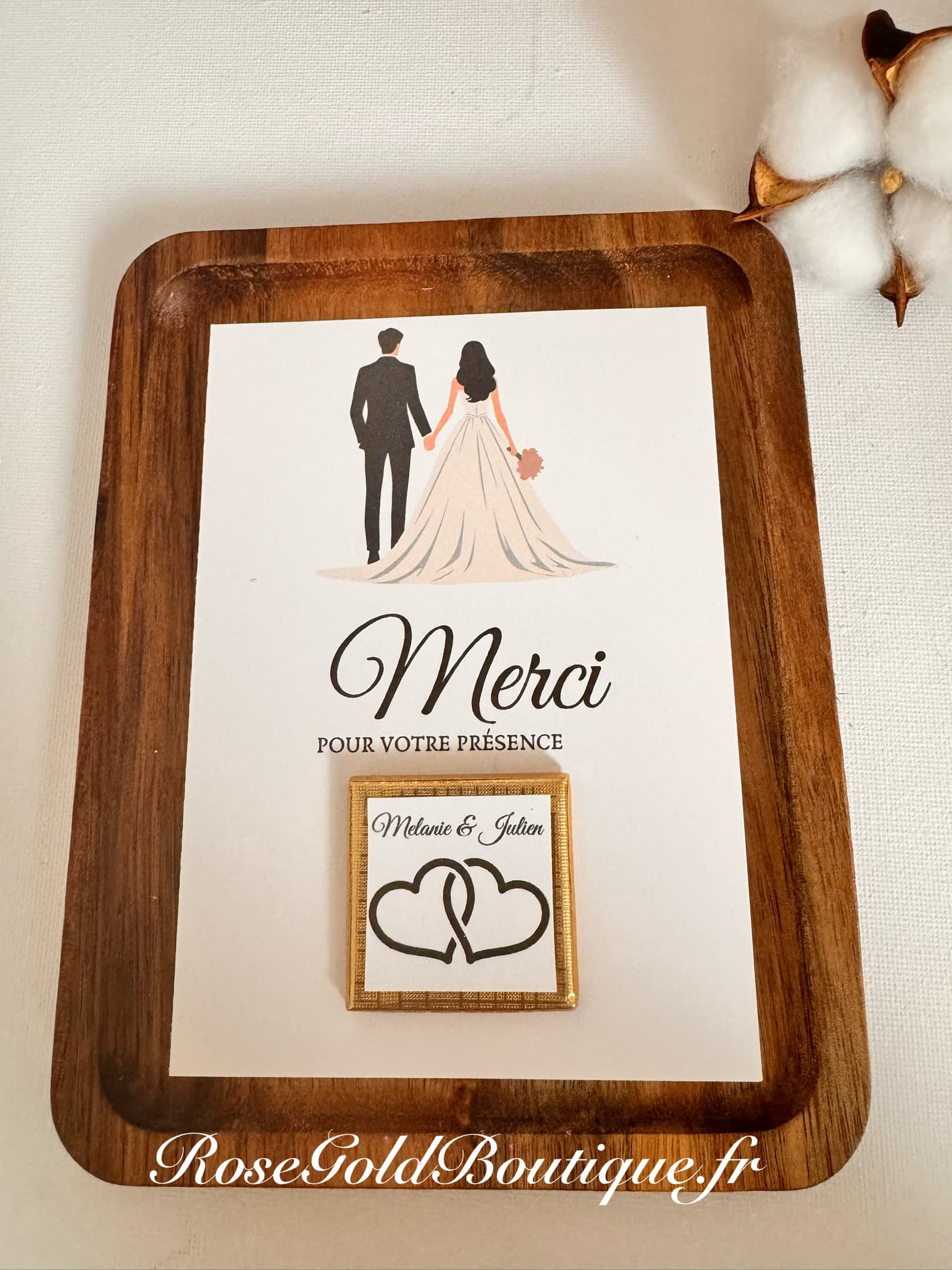 Cadeau invité – Carte personnalisée avec carrée de chocolat 1 Cadeau invité chocolat mariage